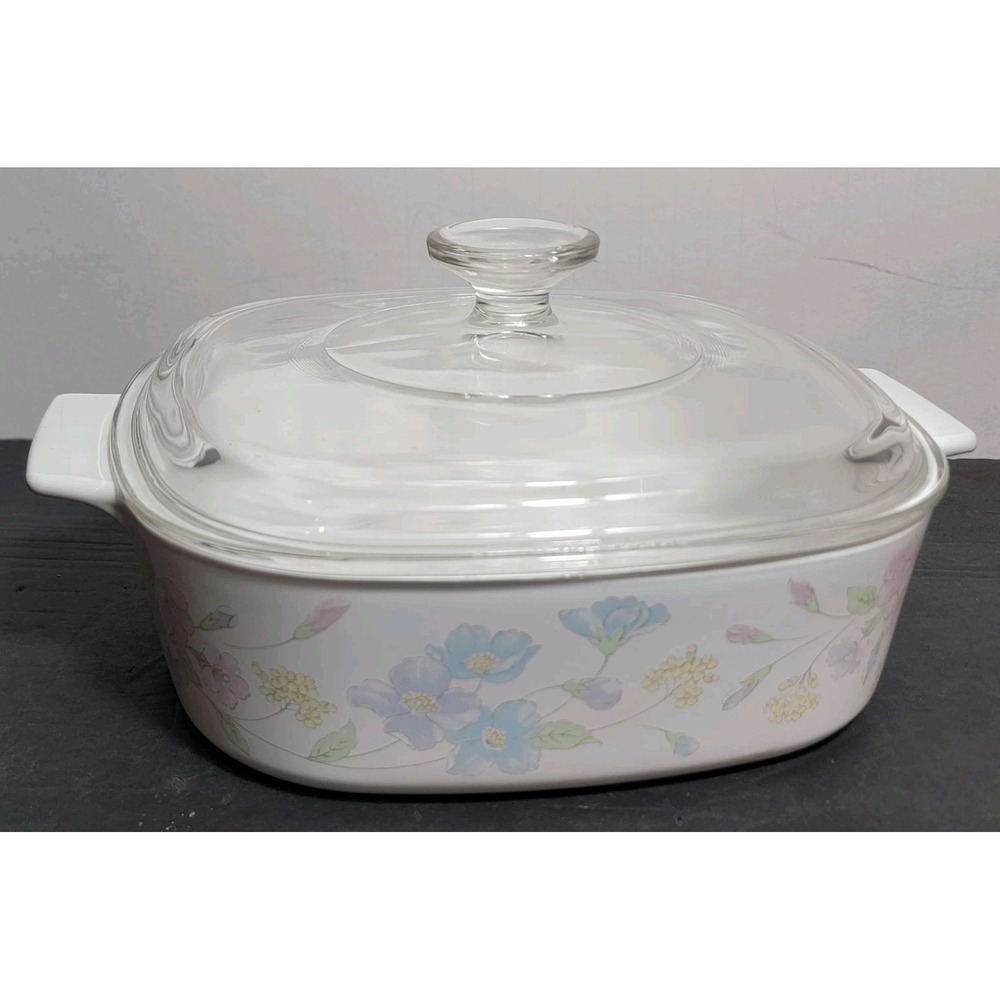 Corning Ware Pastel Bouquet 2 Liter Casserole Dish A-2-B, Pyrex Lid A-9-C
